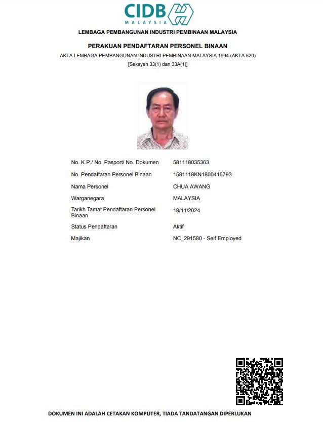 Pas sementara Renew CIDB